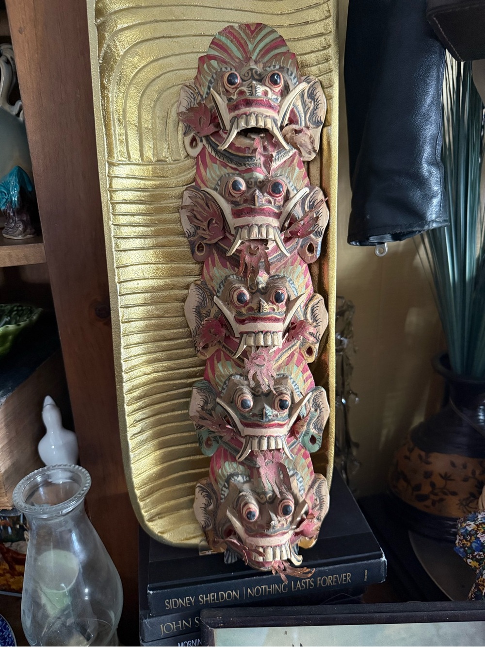 Hand-Carved Multicolor Balinese Mask Wall Hanging - Decorative Home Art
